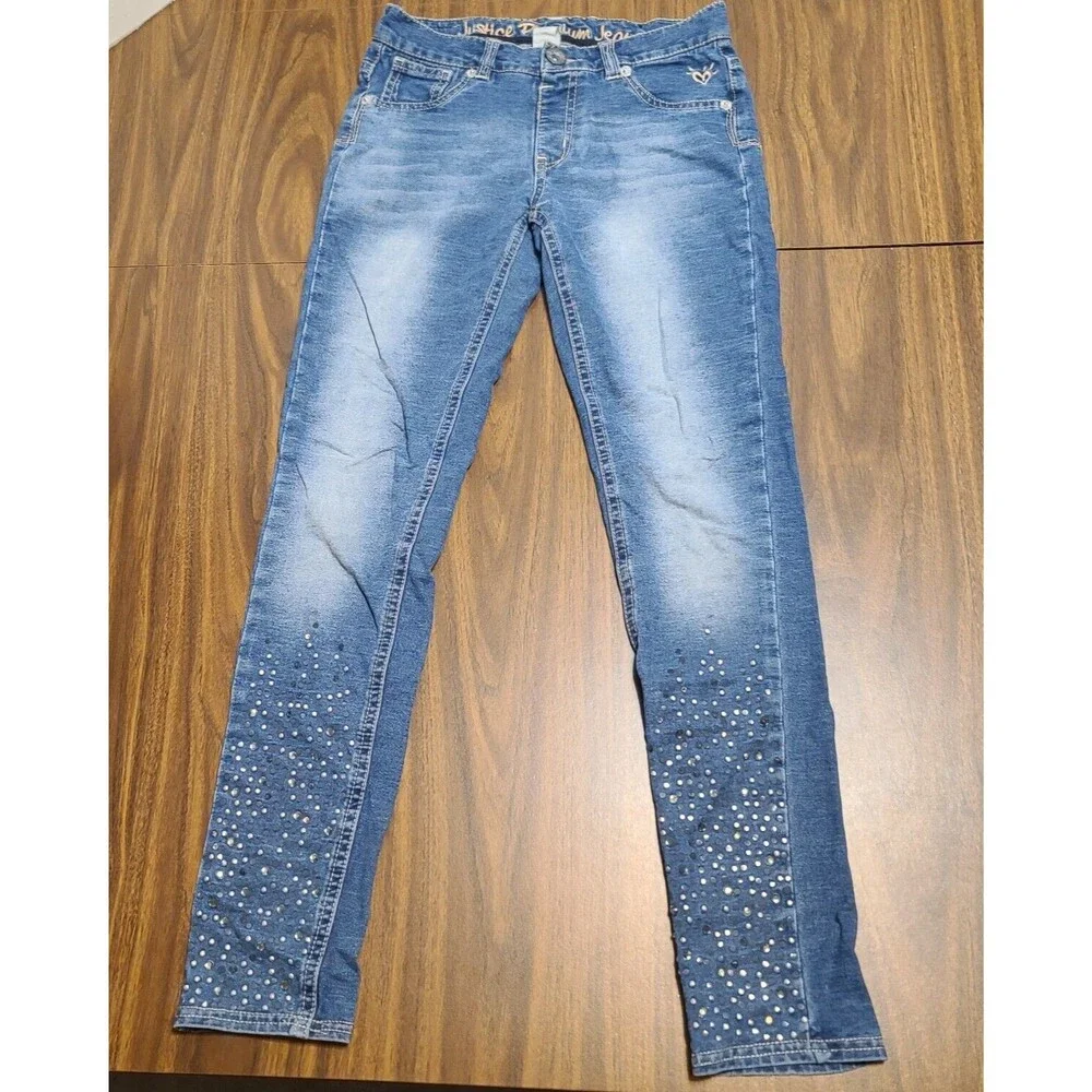 Girls Justice Denim Jean Leggings Size 12 Skinny Sparkles